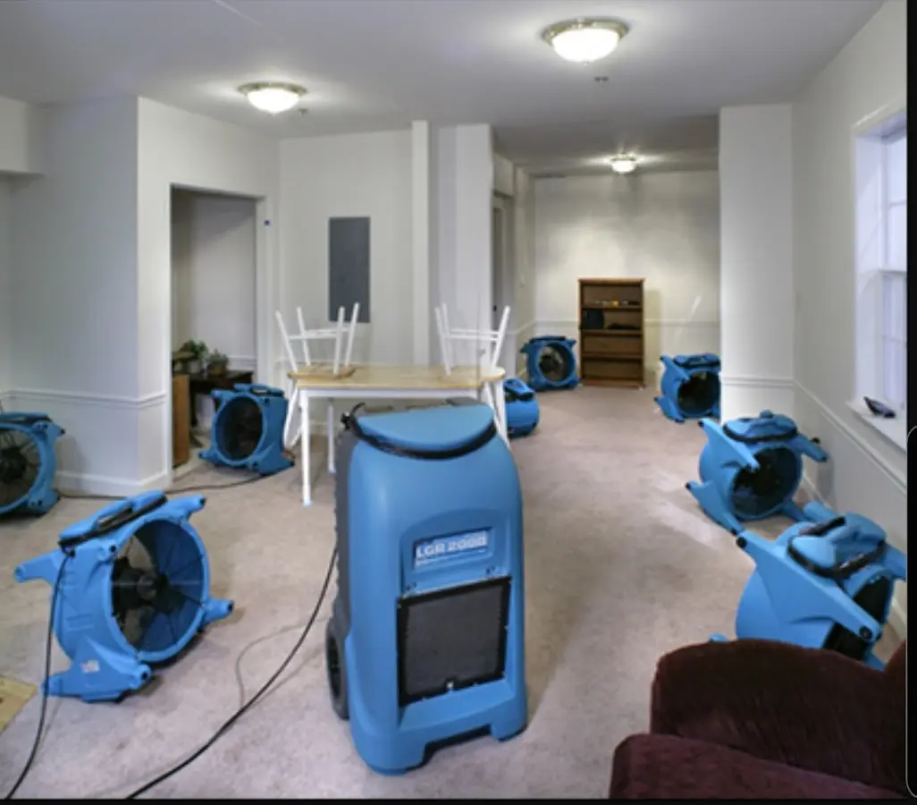 Air movers and dehumidifier setup for Water Extraction & Removal in Philadelphia